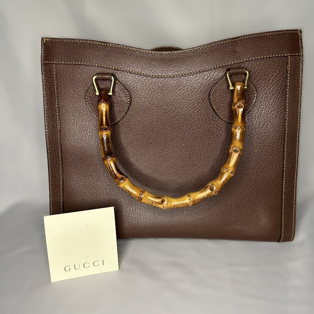 Vintage Leather Gucci Bag Bamboo Handles, Brown